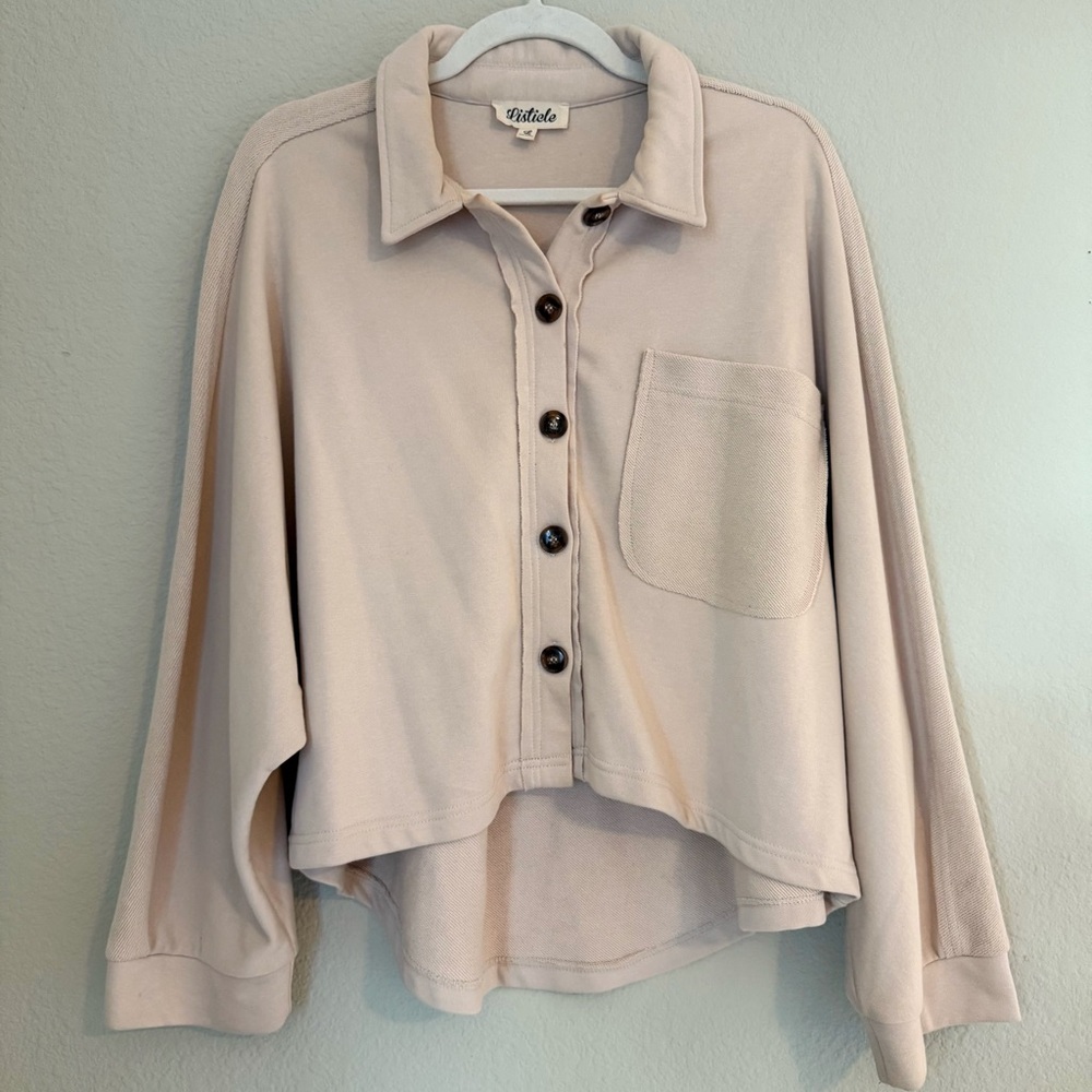 Listicle Button-Up Shacket Collared Shirt Jacket Oversized Boxy Cream Large